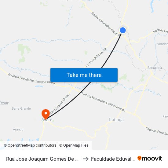 Rua José Joaquim Gomes De Oliveira, S/N to Faculdade Eduvale Avaré map