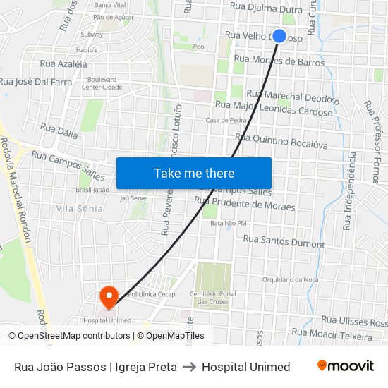 Rua João Passos | Igreja Preta to Hospital Unimed map