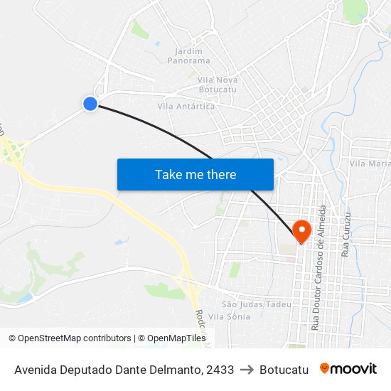 Avenida Deputado Dante Delmanto, 2433 to Botucatu map