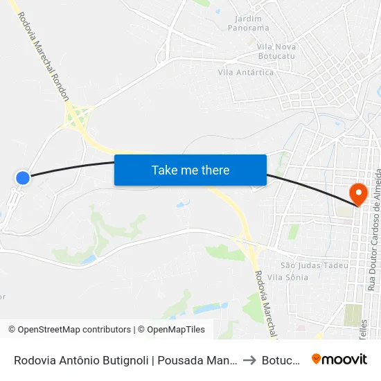 Rodovia Antônio Butignoli | Pousada Mandala to Botucatu map