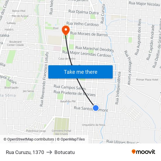 Rua Curuzu, 1370 to Botucatu map