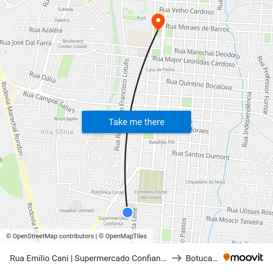 Rua Emílio Cani | Supermercado Confiança to Botucatu map