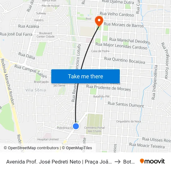 Avenida Prof. José Pedreti Neto | Praça João Rodrigo Souza Aranha to Botucatu map