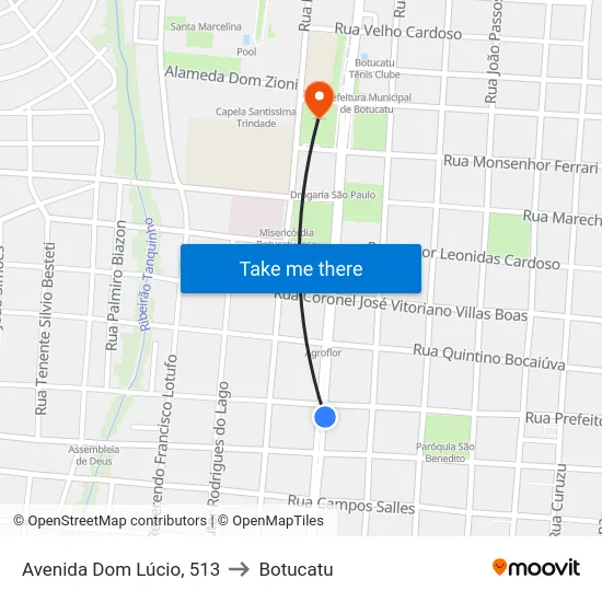 Avenida Dom Lúcio, 513 to Botucatu map