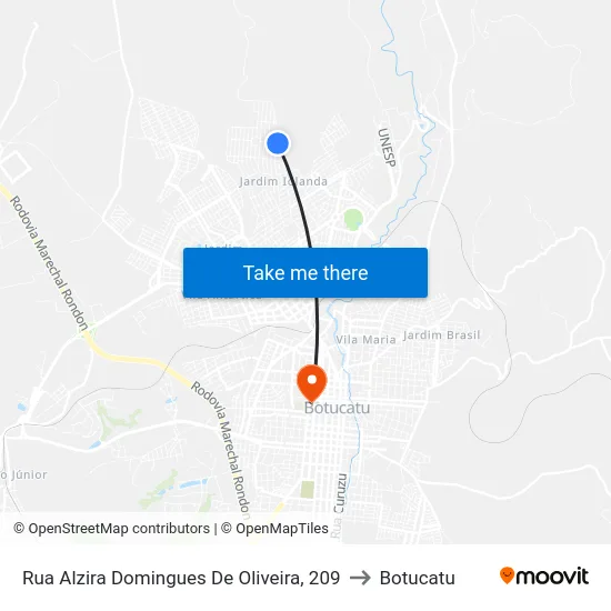 Rua Alzira Domingues De Oliveira, 209 to Botucatu map