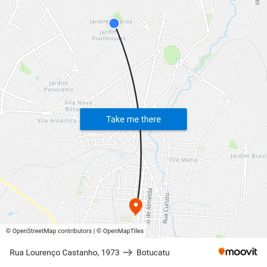 Rua Lourenço Castanho, 1973 to Botucatu map