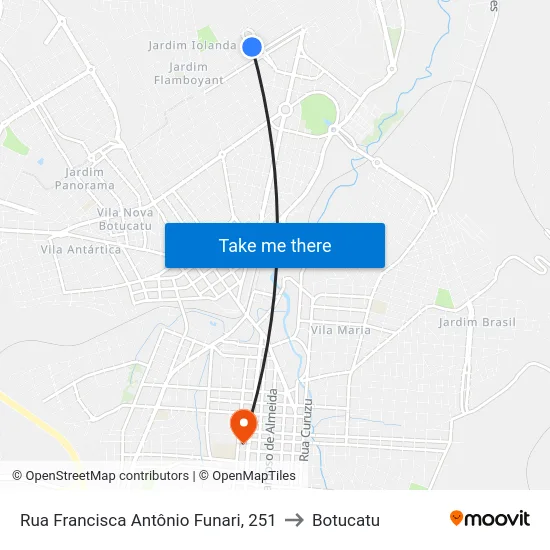 Rua Francisca Antônio Funari, 251 to Botucatu map