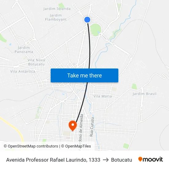 Avenida Professor Rafael Laurindo, 1333 to Botucatu map