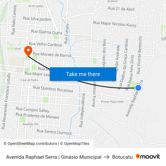 Avenida Raphael Serra | Ginásio Municipal to Botucatu map