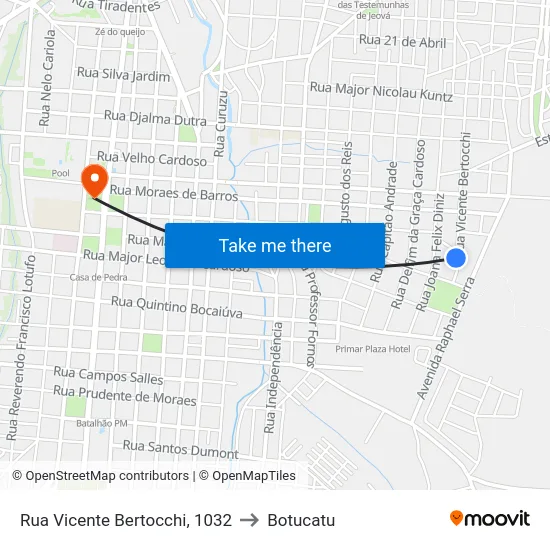 Rua Vicente Bertocchi, 1032 to Botucatu map