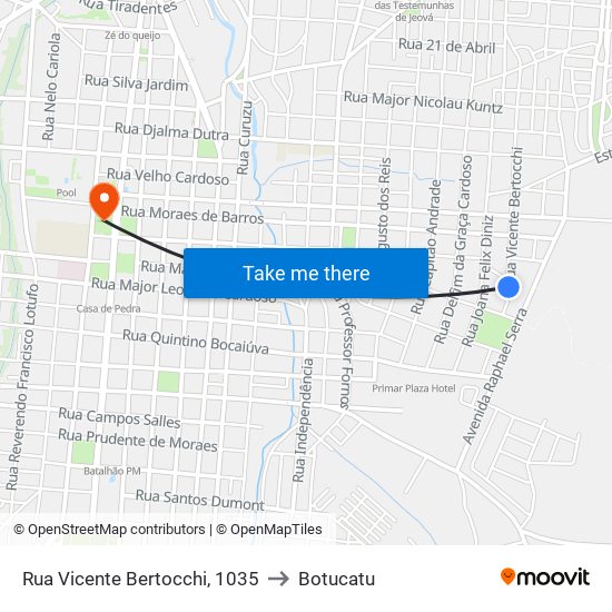 Rua Vicente Bertocchi, 1035 to Botucatu map