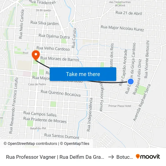 Rua Professor Vagner | Rua Delfim Da Graça Cardoso to Botucatu map