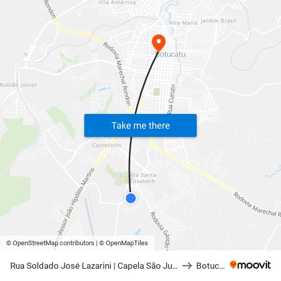 Rua Soldado José Lazarini | Capela São Judas Tadeu to Botucatu map