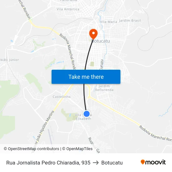 Rua Jornalista Pedro Chiaradia, 935 to Botucatu map