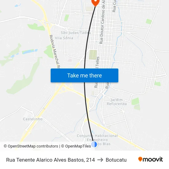 Rua Tenente Alarico Alves Bastos, 214 to Botucatu map