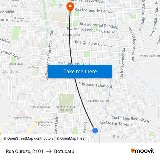 Rua Curuzu, 2101 to Botucatu map