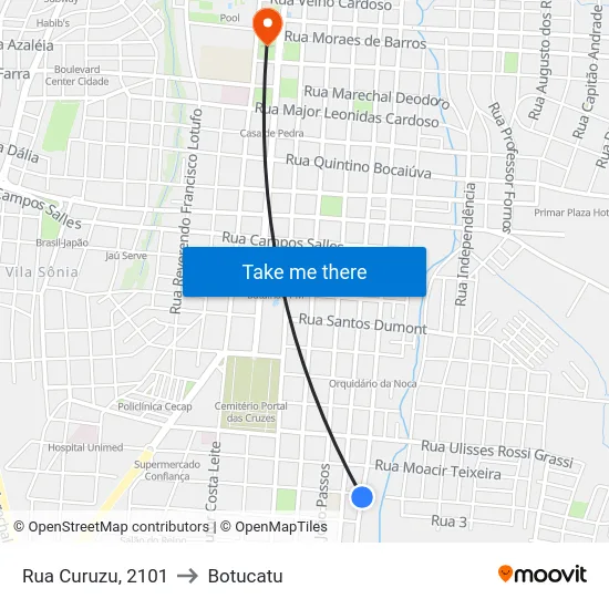 Rua Curuzu, 2101 to Botucatu map