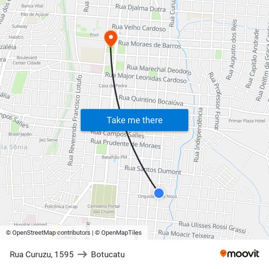 Rua Curuzu, 1595 to Botucatu map