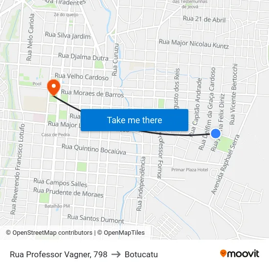 Rua Professor Vagner, 798 to Botucatu map