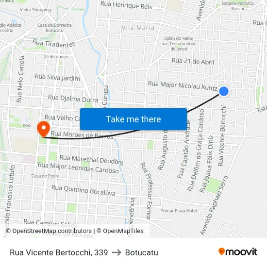 Rua Vicente Bertocchi, 339 to Botucatu map