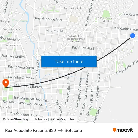 Rua Adeodato Faconti, 830 to Botucatu map