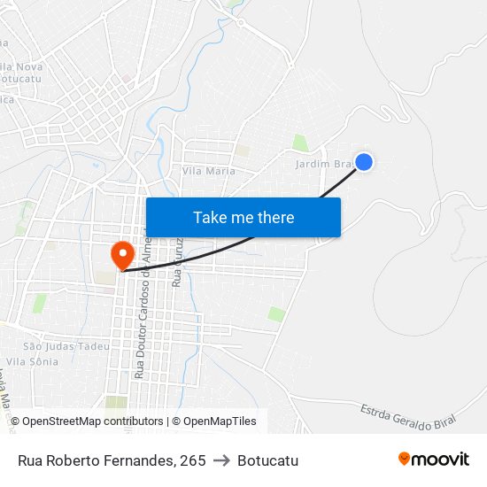 Rua Roberto Fernandes, 265 to Botucatu map