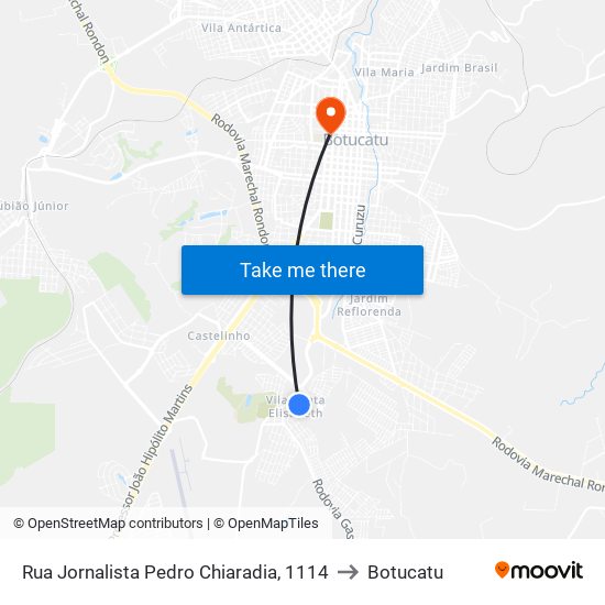 Rua Jornalista Pedro Chiaradia, 1114 to Botucatu map