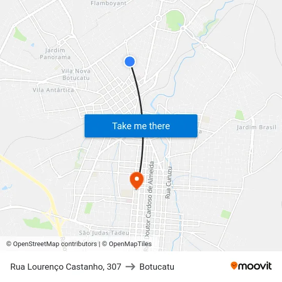 Rua Lourenço Castanho, 307 to Botucatu map