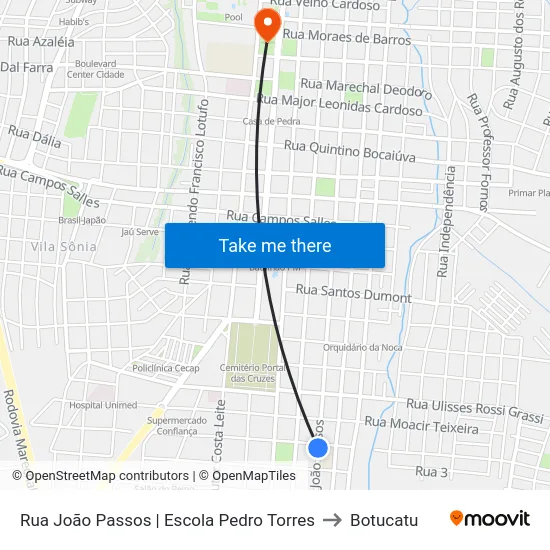 Rua João Passos | Escola Pedro Torres to Botucatu map