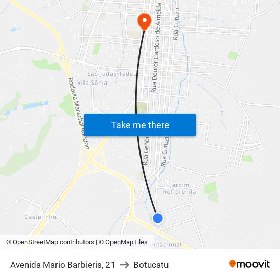 Avenida Mario Barbieris, 21 to Botucatu map