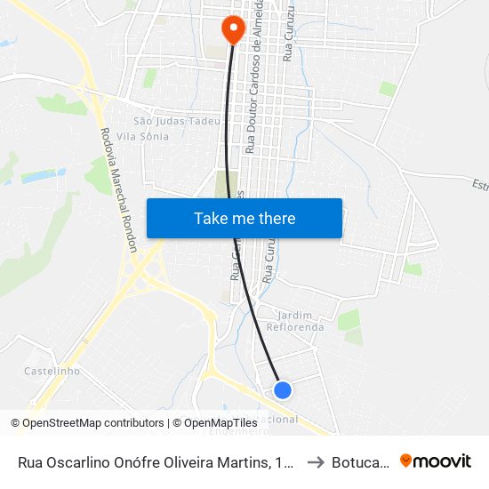 Rua Oscarlino Onófre Oliveira Martins, 140 to Botucatu map