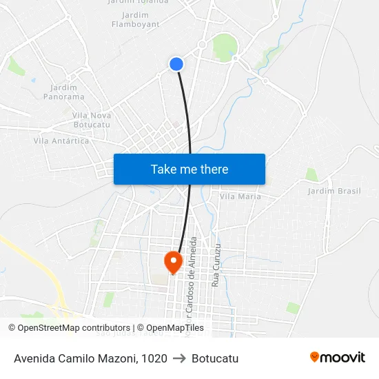 Avenida Camilo Mazoni, 1020 to Botucatu map