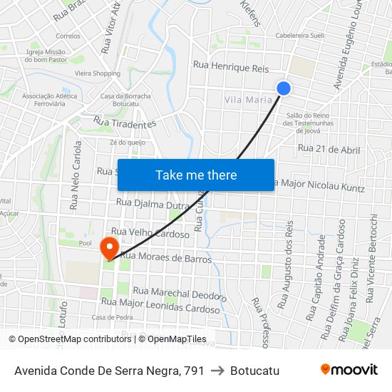 Avenida Conde De Serra Negra, 791 to Botucatu map