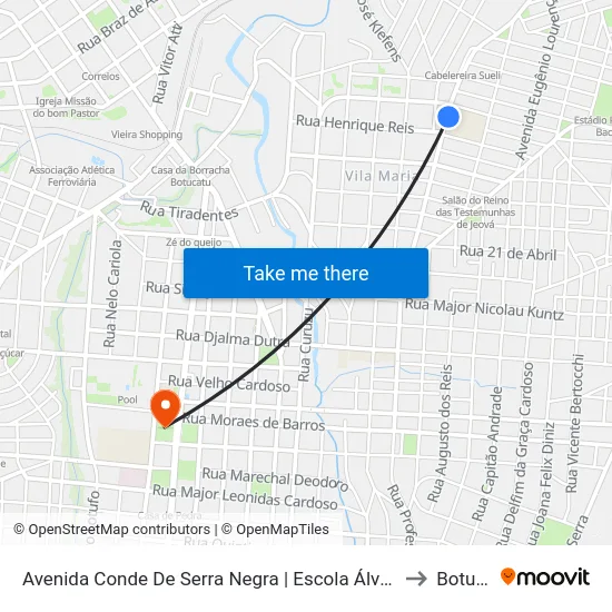 Avenida Conde De Serra Negra | Escola Álvaro José De Souza to Botucatu map