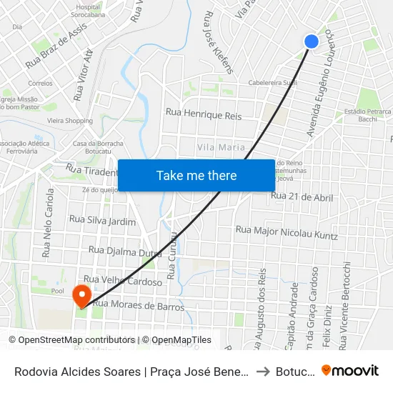 Rodovia Alcides Soares | Praça José Benedito França to Botucatu map