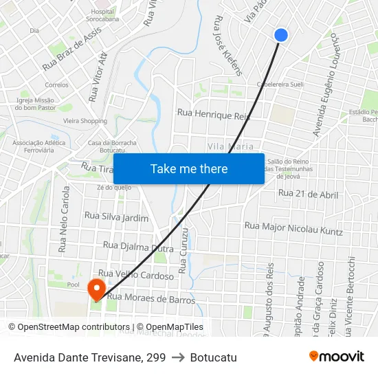 Avenida Dante Trevisane, 299 to Botucatu map