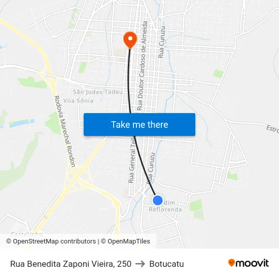 Rua Benedita Zaponi Vieira, 250 to Botucatu map