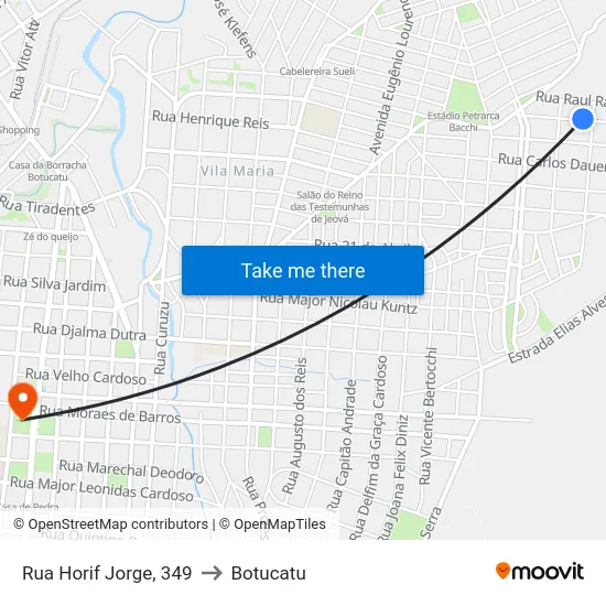 Rua Horif Jorge, 349 to Botucatu map