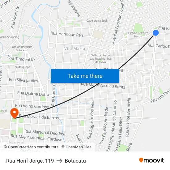 Rua Horif Jorge, 119 to Botucatu map