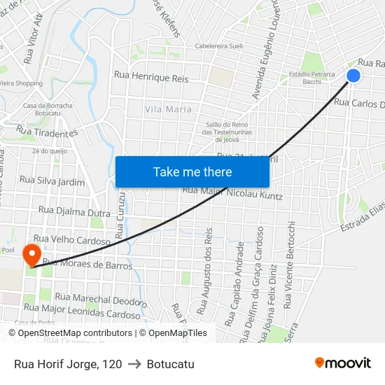 Rua Horif Jorge, 120 to Botucatu map