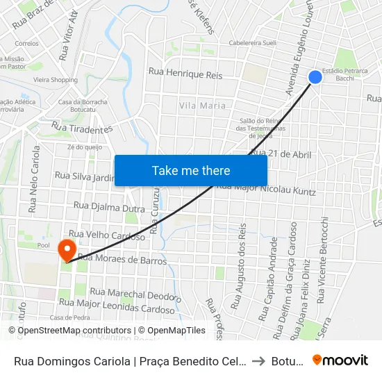 Rua Domingos Cariola | Praça Benedito Celestino De Jesus to Botucatu map