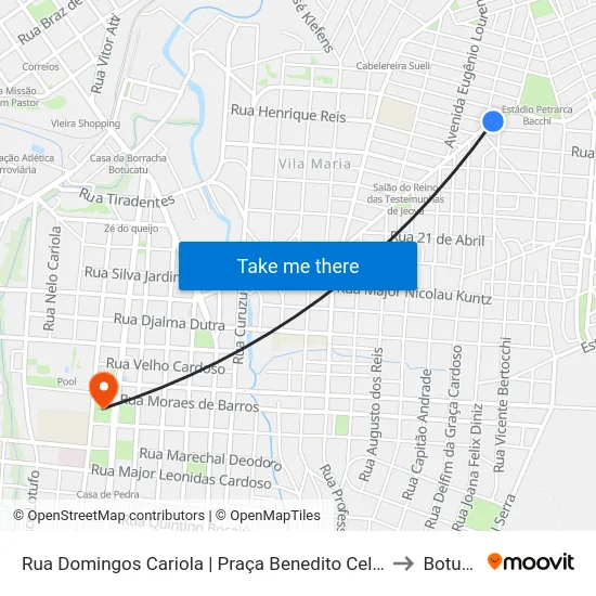 Rua Domingos Cariola | Praça Benedito Celestino De Jesus to Botucatu map