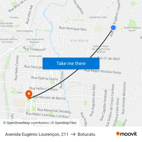 Avenida Eugênio Lourençon, 211 to Botucatu map