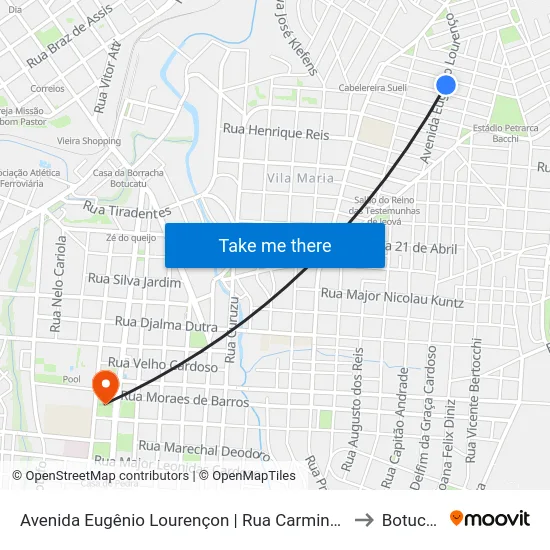 Avenida Eugênio Lourençon | Rua Carmino Tadeu to Botucatu map