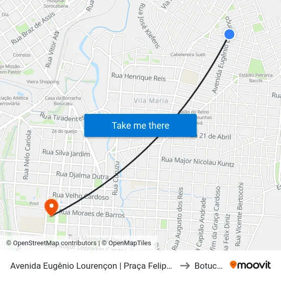 Avenida Eugênio Lourençon | Praça Felipe Rensi to Botucatu map