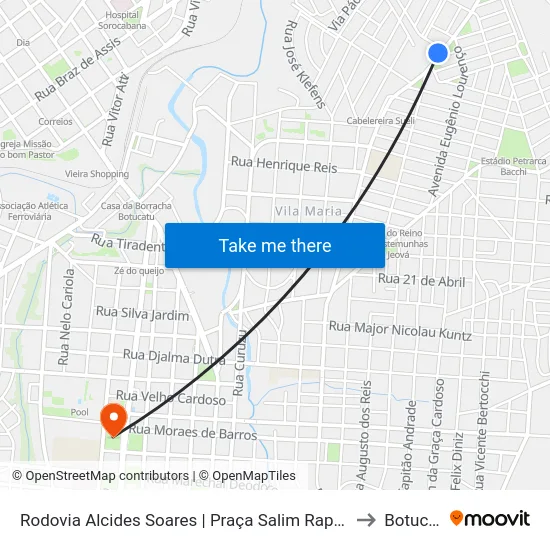 Rodovia Alcides Soares | Praça Salim Raphael Ahud to Botucatu map
