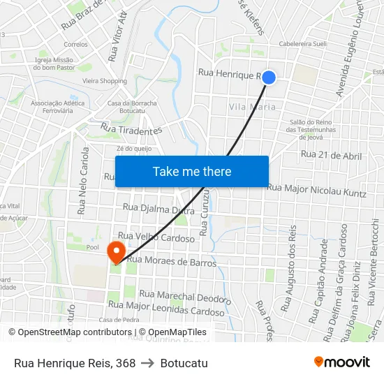 Rua Henrique Reis, 368 to Botucatu map
