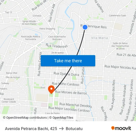 Avenida Petrarca Bachi, 425 to Botucatu map