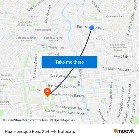 Rua Henrique Reis, 254 to Botucatu map