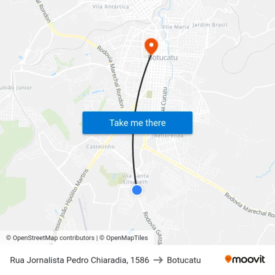 Rua Jornalista Pedro Chiaradia, 1586 to Botucatu map